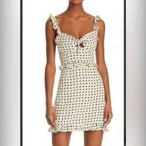For Love & Lemons Dress Sweetheart Cream Black Heart Print Cutout Mini